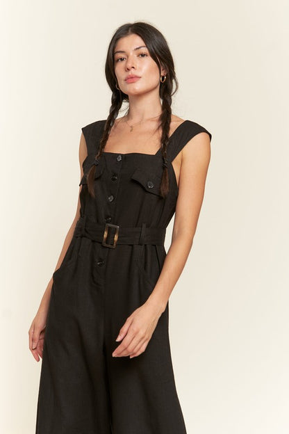 JADE by JANE Casual Sleeveless Square Neckline Ankle Jumpsuit