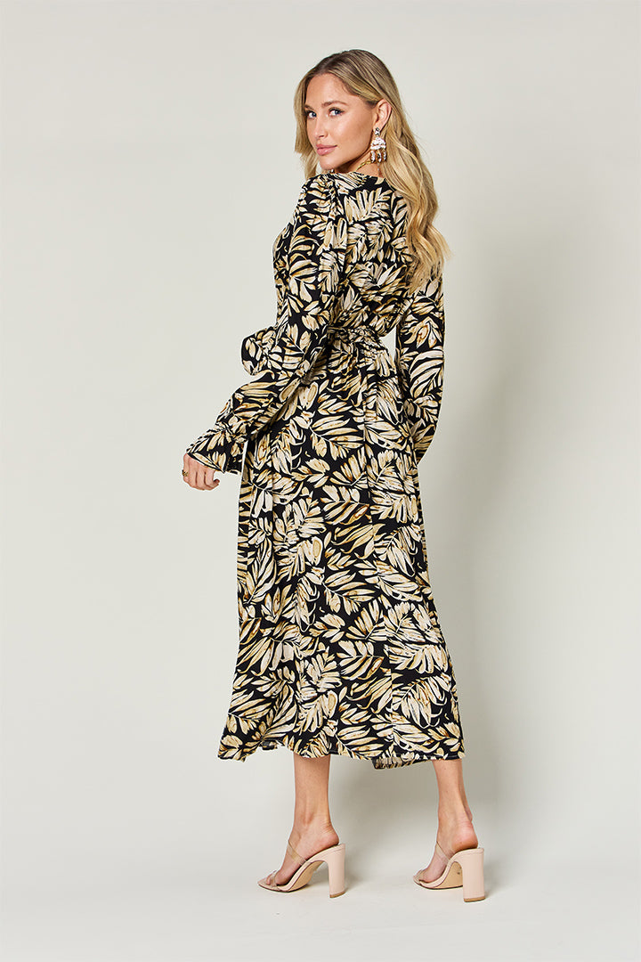 DOUBLE TAKE Full Size Tie Back Flounce Sleeve Dress