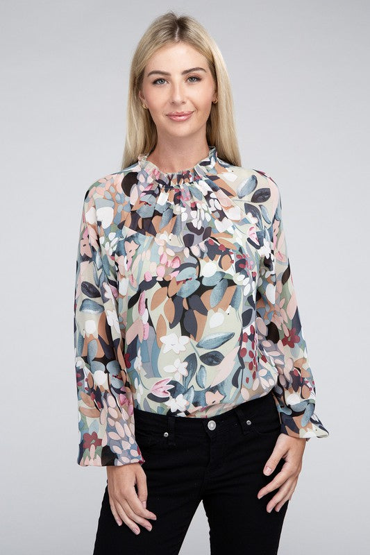 NUVI APPAREL Chiffon Floral Blouse