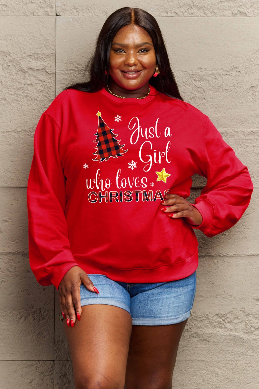 SIMPLY LOVE " Just a girl who loves Christmas" Full Size Graphic Sweatshirt