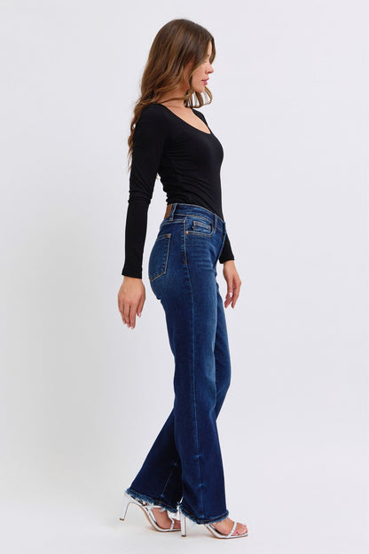 JUDY BLUE Full Size Raw Hem Straight Leg Jeans