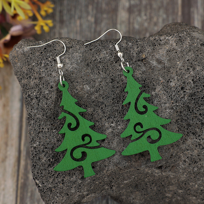 SP Green Christmas Tree Wooden Earrings