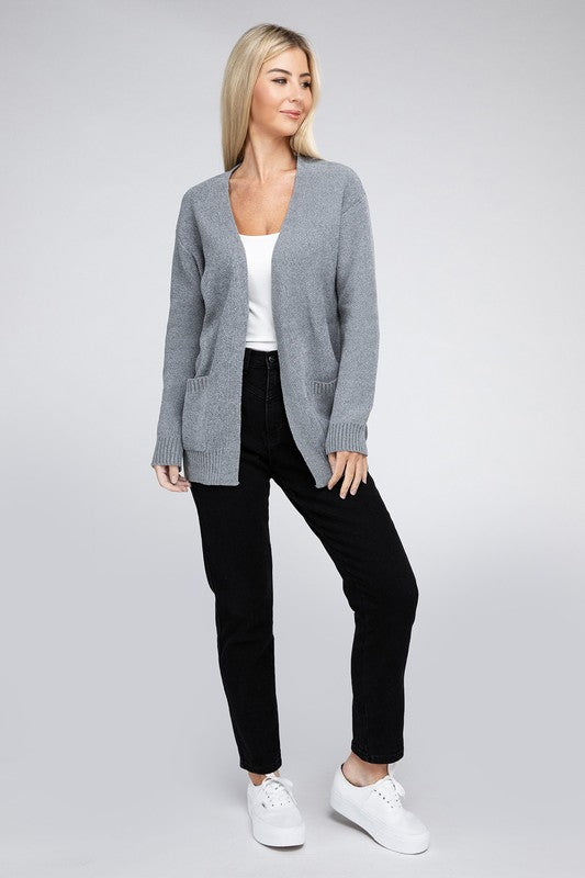 ZENANA Melange Open Front Sweater Cardigan