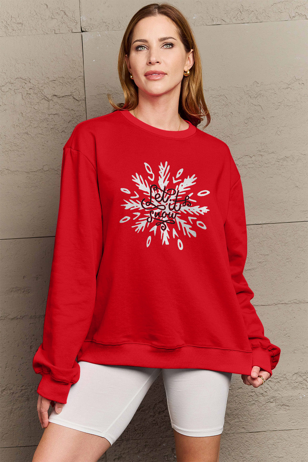 SIMPLY LOVE Full Size "LET IT SNOW" Long Sleeve Christmas Sweatshirt