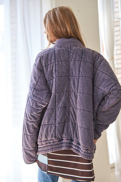 DAVI & DANI Washed Soft Comfy Quilting Zip Closure Jacket