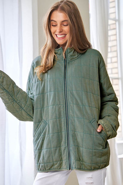 DAVI & DANI Washed Soft Comfy Quilting Zip Closure Jacket