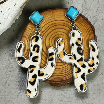 Turquoise Western Animal Cactus Earrings