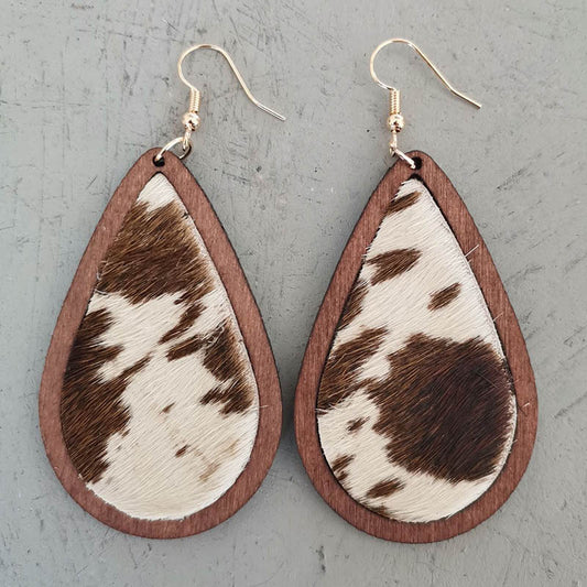 Teardrop Shape Wooden Western-style Earrings