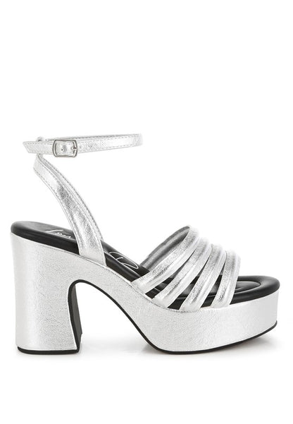 RAG & Co. Metallic Ankle Strapped High Platform Sandals