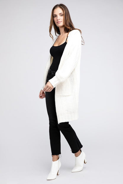 BIBI Twist Knitted Open Front Cardigan with Pockets