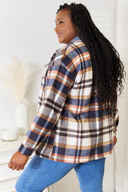 DOUBLE TAKE Plaid Button Front Shirt Jacket with Breast Pockets