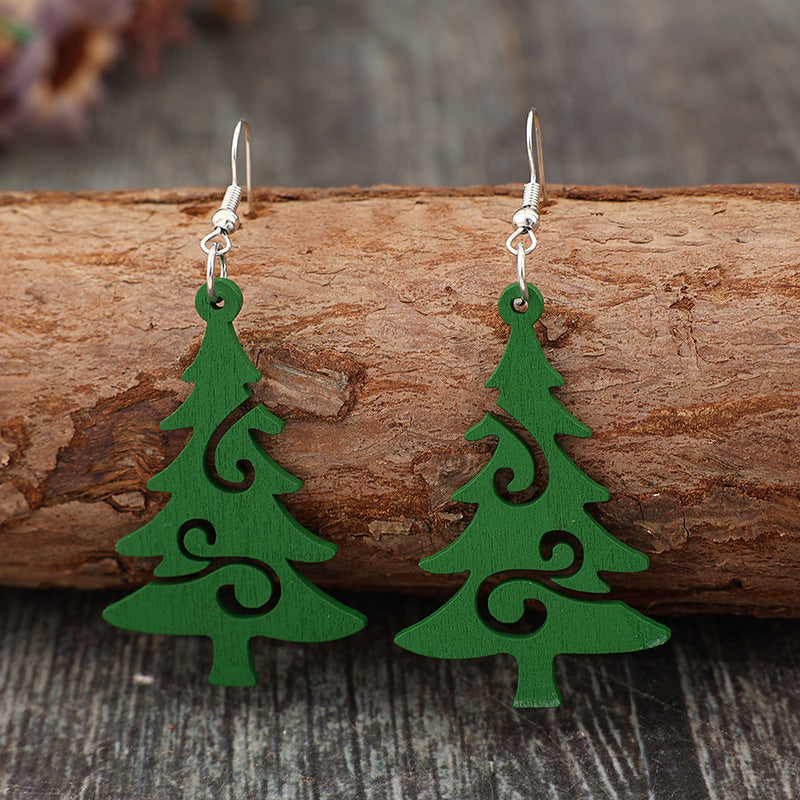 SP Green Christmas Tree Wooden Earrings