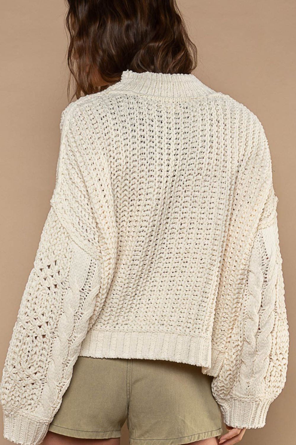 POL Cream Mock Neck Cable Knit Sweater