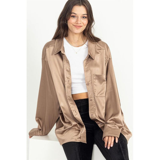 HYFVE Charmed Oversized Buttoned Down Satin Shirt