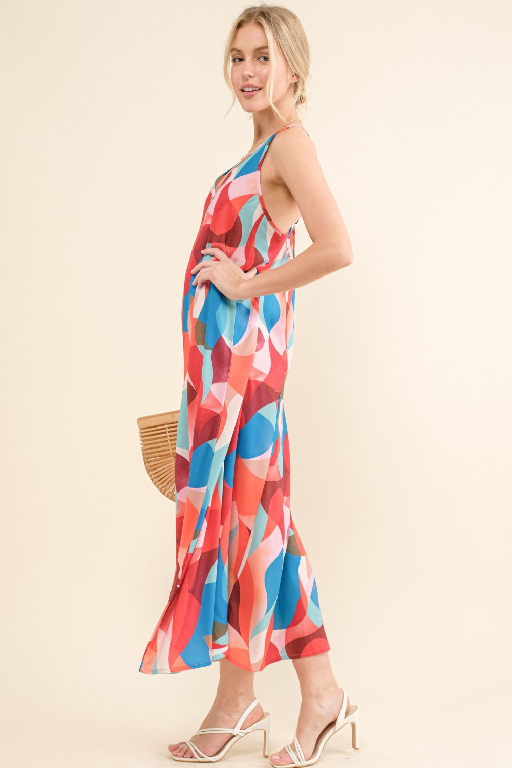 AND THE WHY Printed Crisscross Back Cami Dress