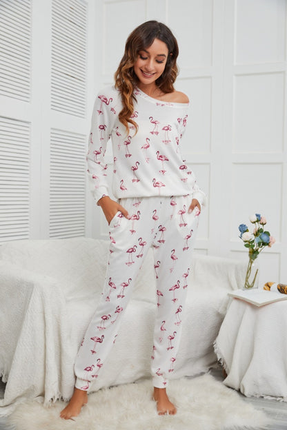 X.Y.M. Flamingo Long Sleeve Top and Pants Pajama Set