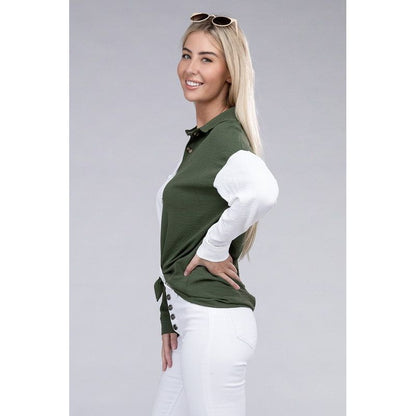 NUVI APPAREL Green/White Color Block Shirt