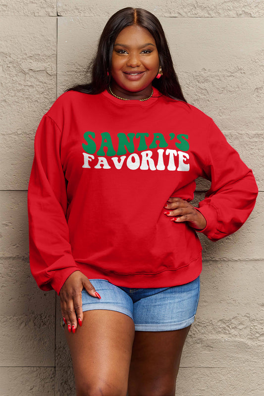 SIMPLY LOVE Full Size "SANTA'S FAVORITE" Round Neck Sweatshirt