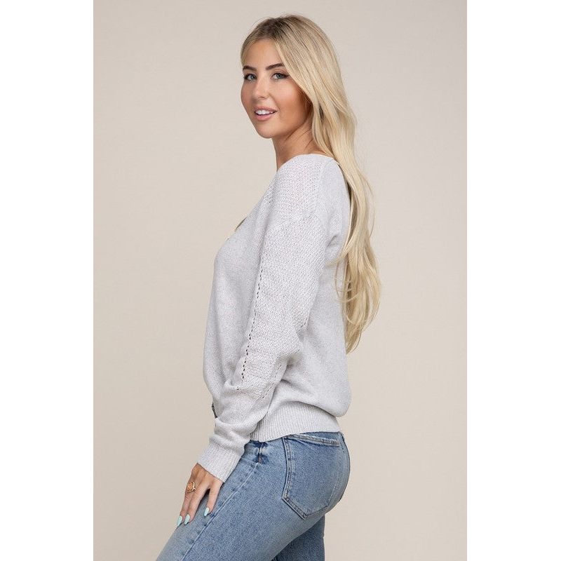 NUVI APPAREL Ivory Pointelle Knitted Top