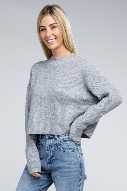 AMBIANCE APPAREL Mock Neck Cropped Pullover Knit Sweater