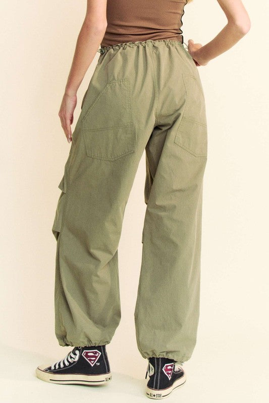 Davi & Dani Women's Olive Green Drawstring Baggy Pants with Pockets