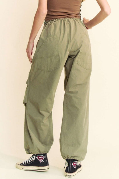 Davi & Dani Women's Olive Green Drawstring Baggy Pants with Pockets