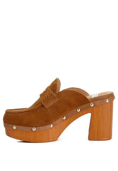 RAG & Co. Suede Platform Clogs with Stud Embellishment