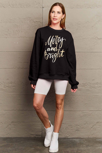 SIMPLY LOVE Full Size "MERRY AND BRIGHT" Graphic Sweatshirt