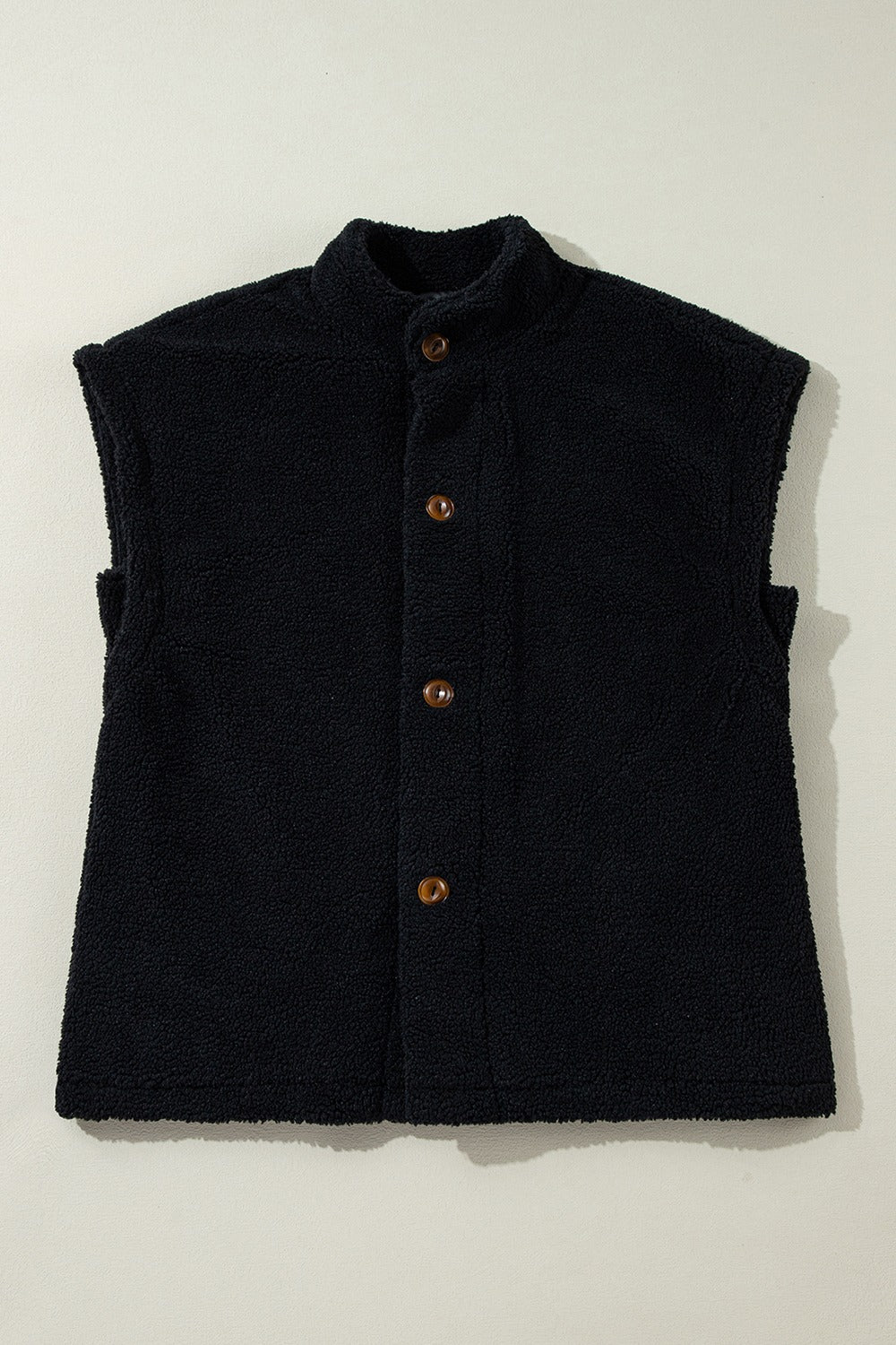 SYNZ Fuzzy Mock Neck Button Up Vest Coat