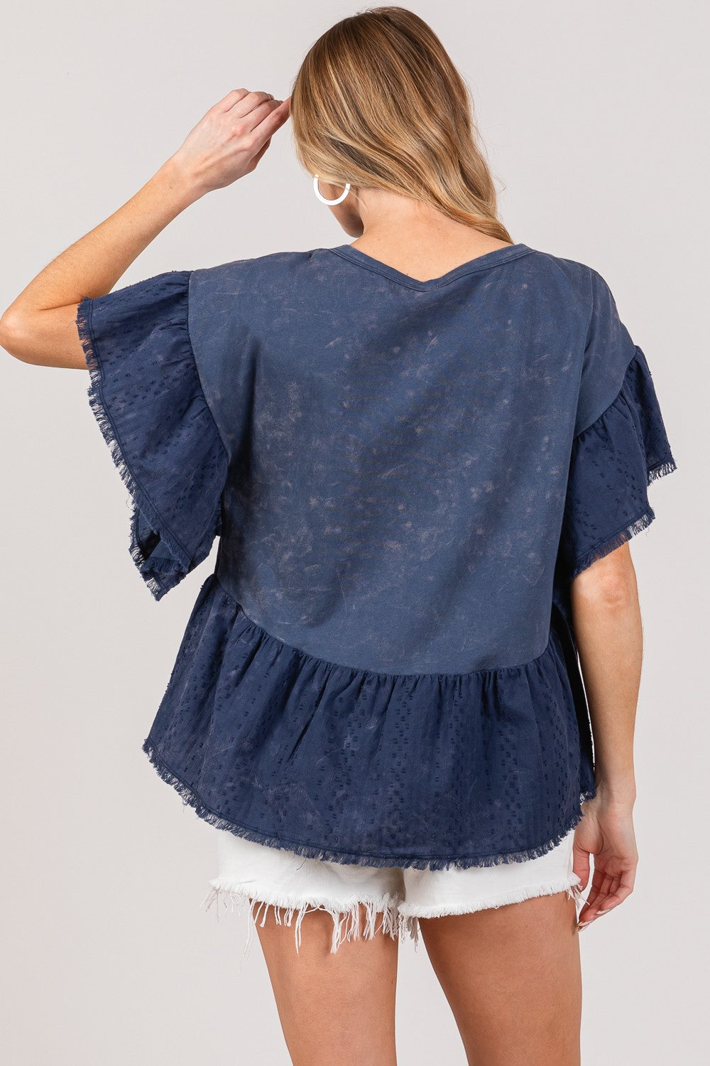 SAGE + FIG Ruffle Sleeve Washed Short Sleeve Top