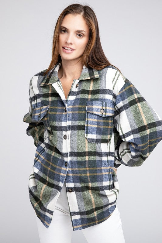 BIBI Textured Shacket With Big Checkered Point