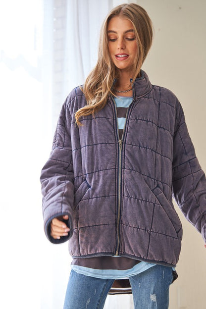 DAVI & DANI Washed Soft Comfy Quilting Zip Closure Jacket