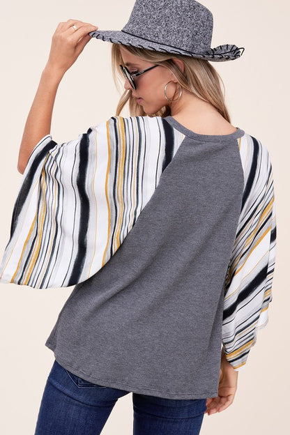 E LUNA Waffle Stipe Mix Kimono Top