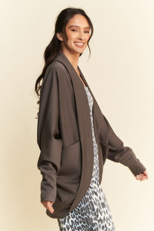 DAVI & DANI Women's Chocolate Dolman Long Sleeve Open Front Jacket Cardigan