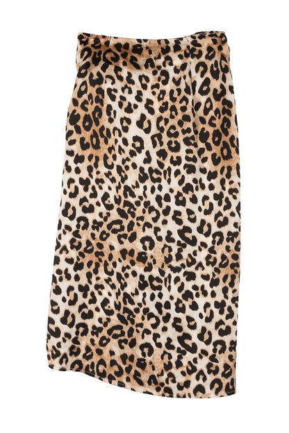 LILOU Satin leopard tie skirt