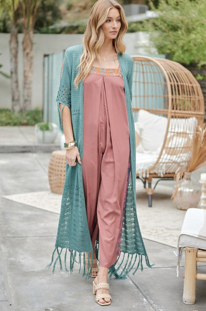 DAVI & DANI Long Summer Cardigan with Fringe