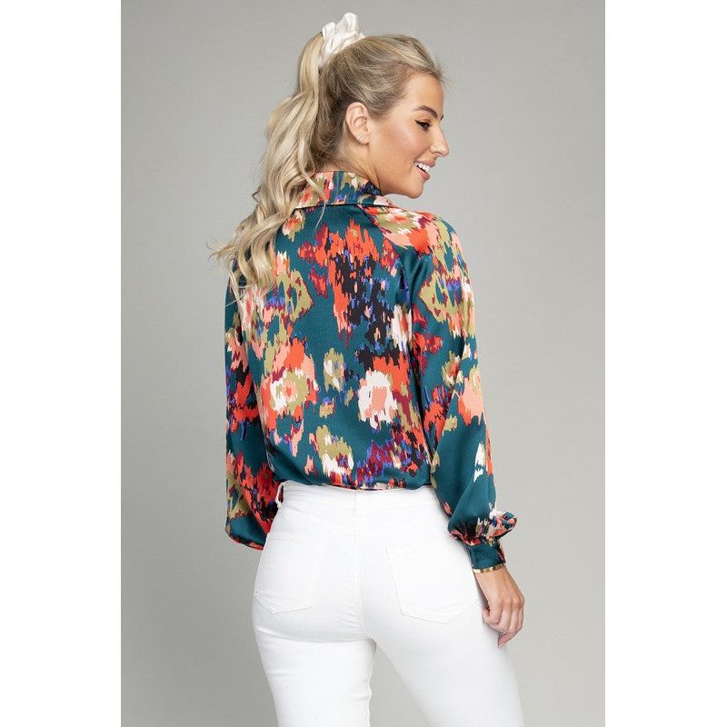 NUVI APPAREL Button-down Abstract Floral Blouse