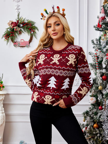 HY Gingerbread Round Neck Long Sleeve Christmas Sweater-up to 2XL