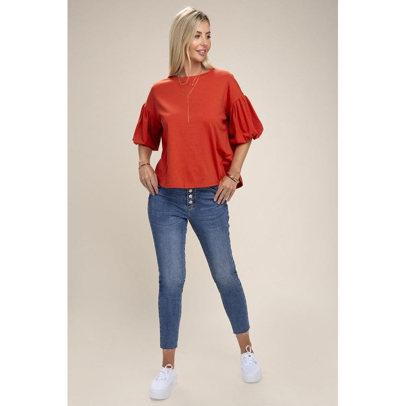 NUVI APPAREL Orange Bubble sleeve top