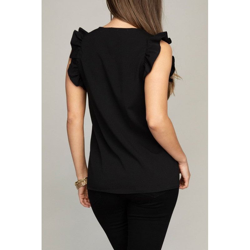 NUVI APPAREL V-neck Ruffle Sleeve-less shirt