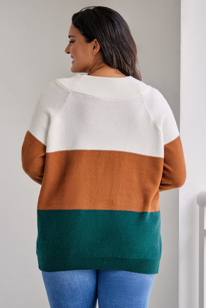 SYNZ Plus Size Color Block Long Sleeve Sweater