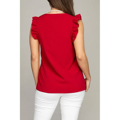 NUVI APPAREL V-neck Ruffle Sleeve-less shirt