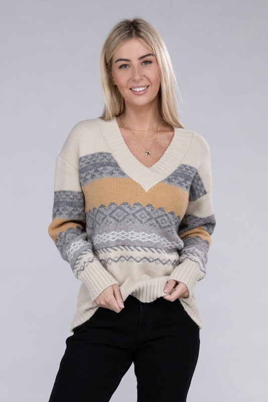 NUVI APPAREL Multicolor Stripe V Neck Sweater