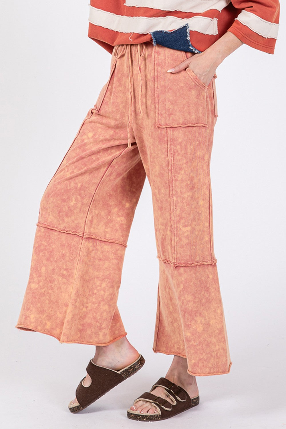 SAGE + FIG Women's Raspberry Mineral Washed Terry Wide Leg Pants