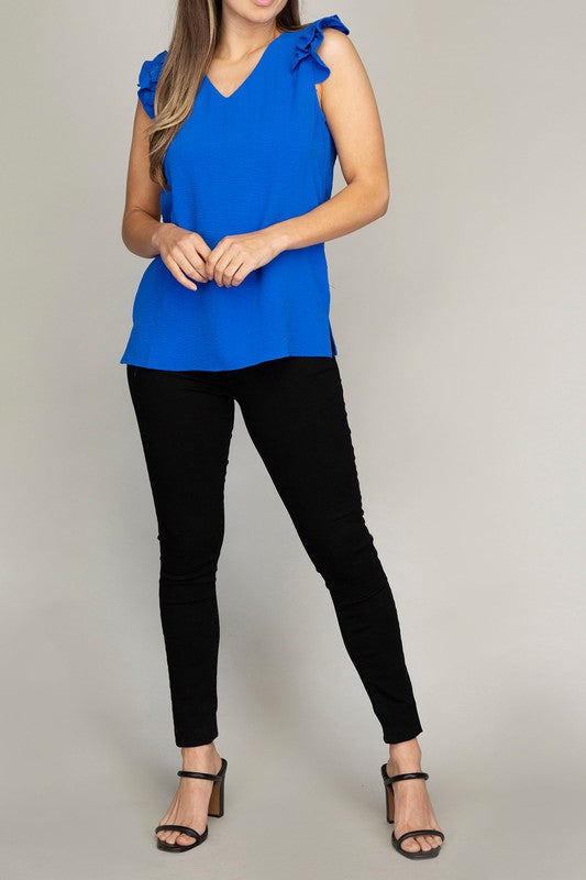 NUVI APPAREL V neck Top with ruffle Shoulder