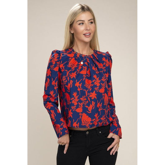 NUVI APPAREL Floral Print  Puff Sleeve Blouse