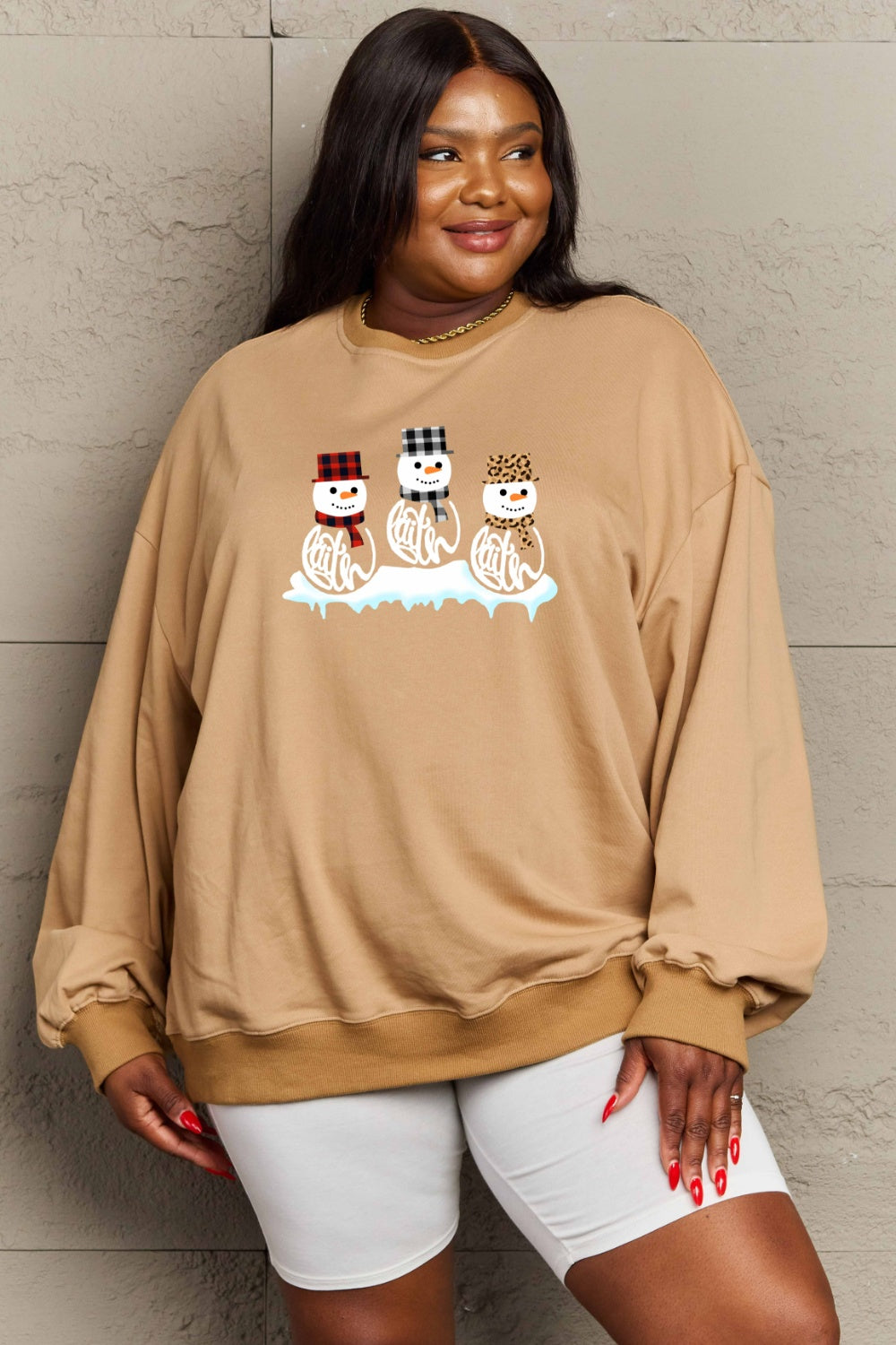 SIMPLY LOVE Full Size Snowmen Graphic Christmas Sweatshirt