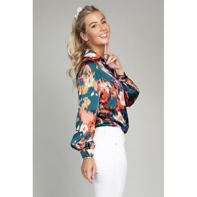 NUVI APPAREL Button-down Abstract Floral Blouse