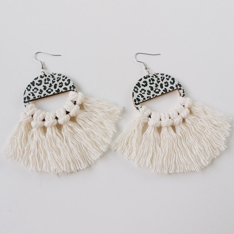 Tassel Detail Boho Leopard Drop Earrings