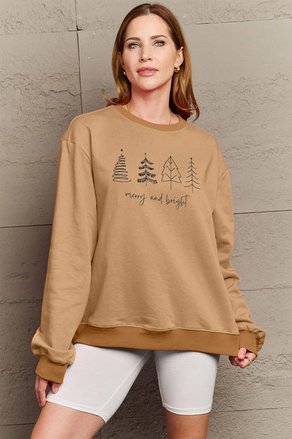 SIMPLY LOVE Full Size "MERRY AND BRIGHT" Graphic Sweatshirt